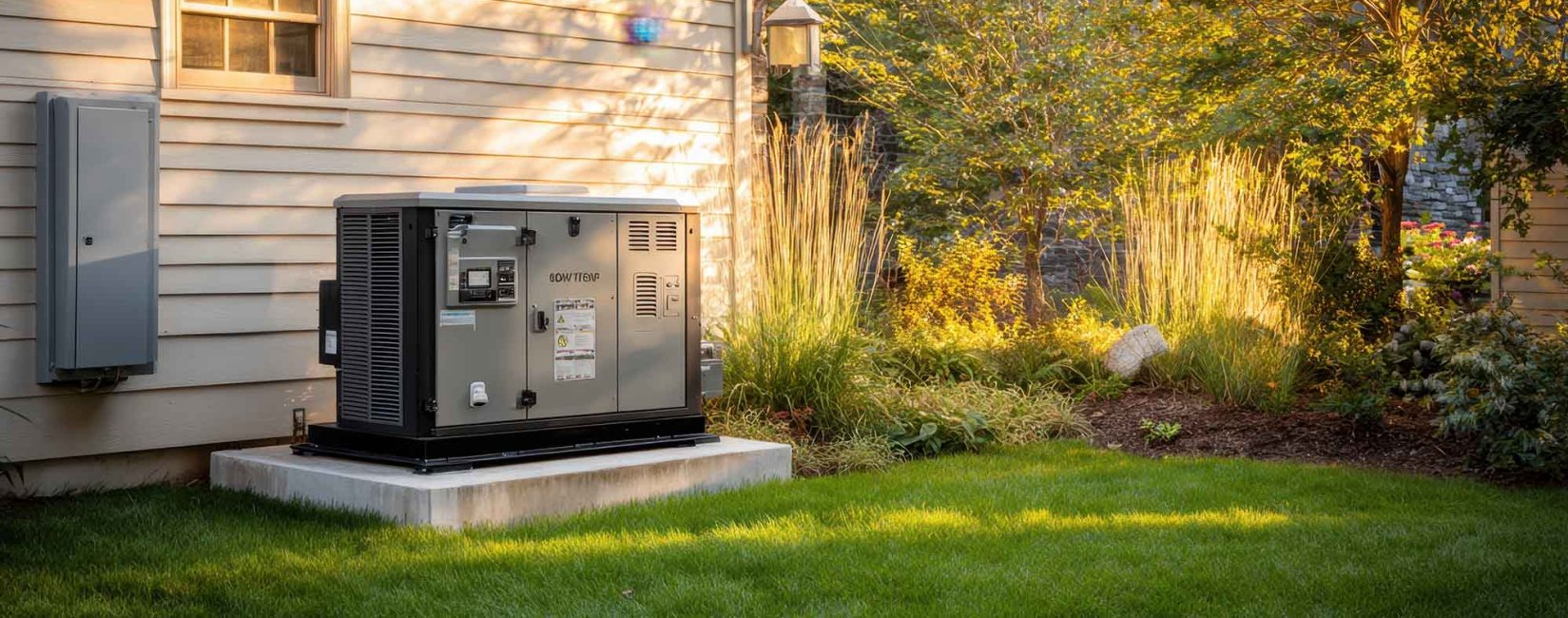 Standby generator installed beside a home