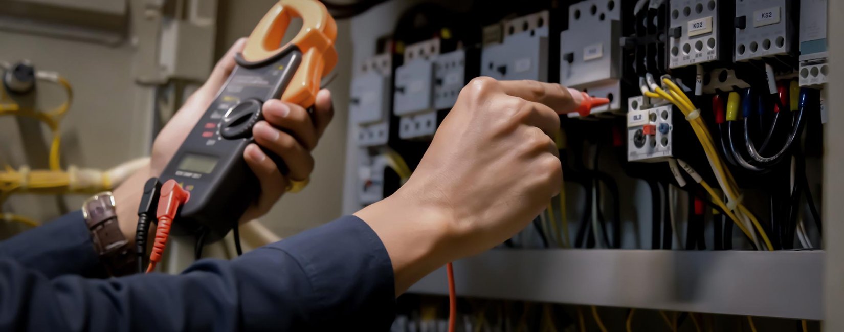 Electrician testing voltage